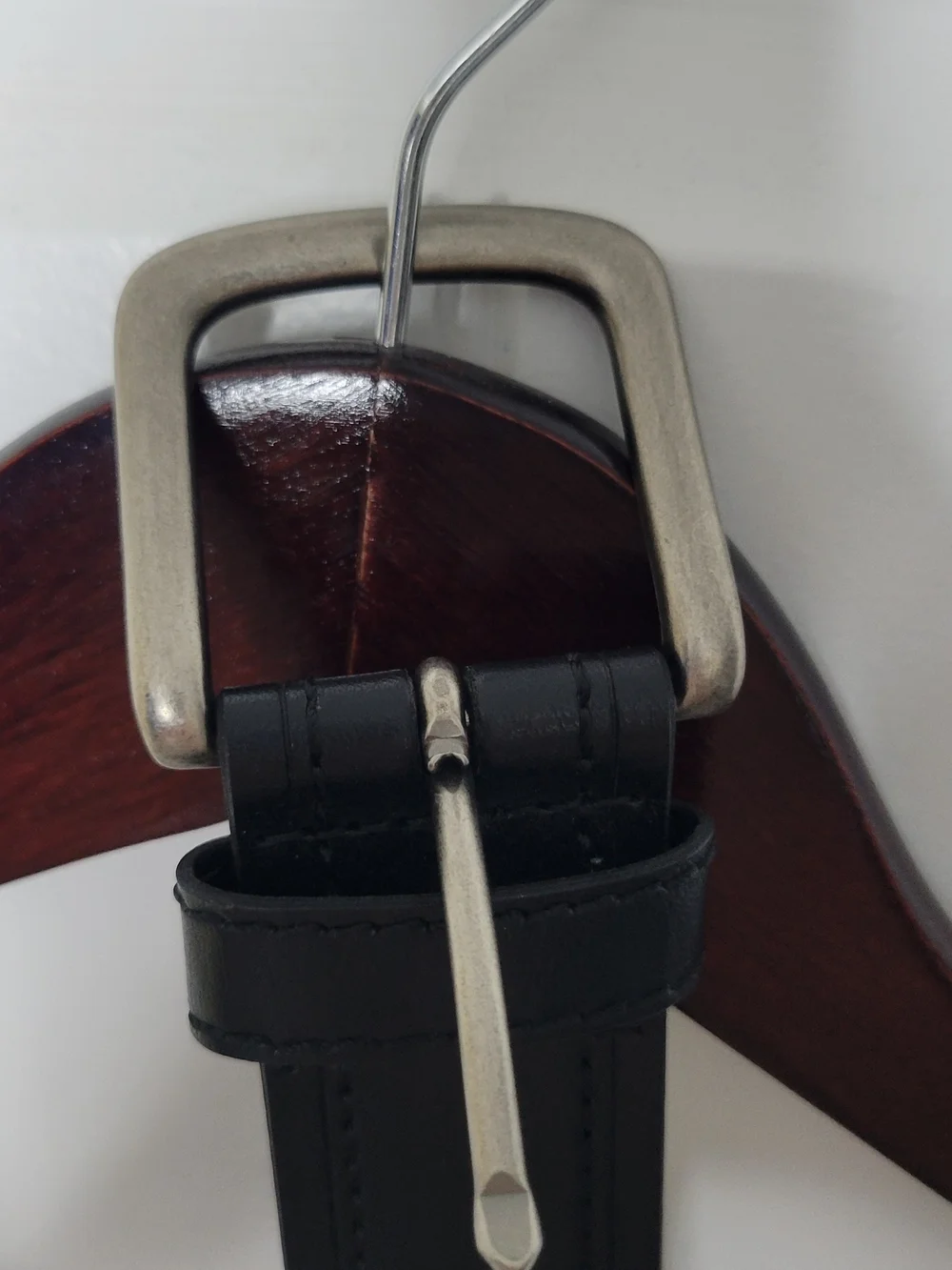 Goodfellow Black Leather Men's Belt with Brushed Metal Buckle